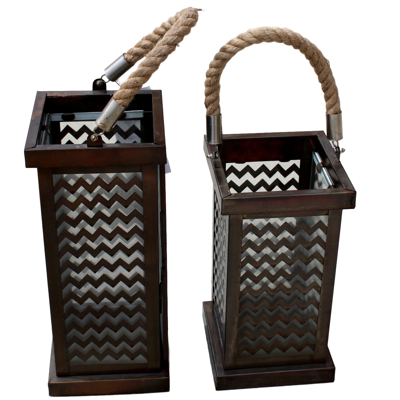 Glass & Metal Lantern w/ Rope Handle Lg Alabama Furniture