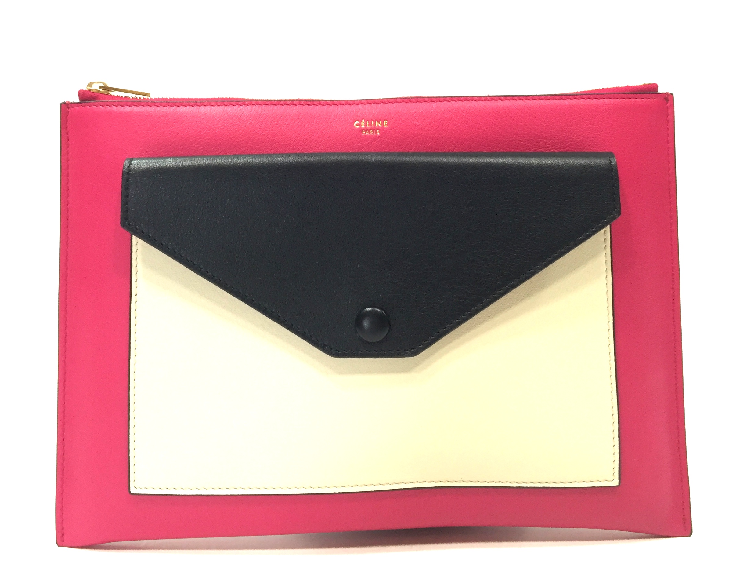 Celine Fuschia and Cream Leather Pocket Clutch Handbag | Alexis ...