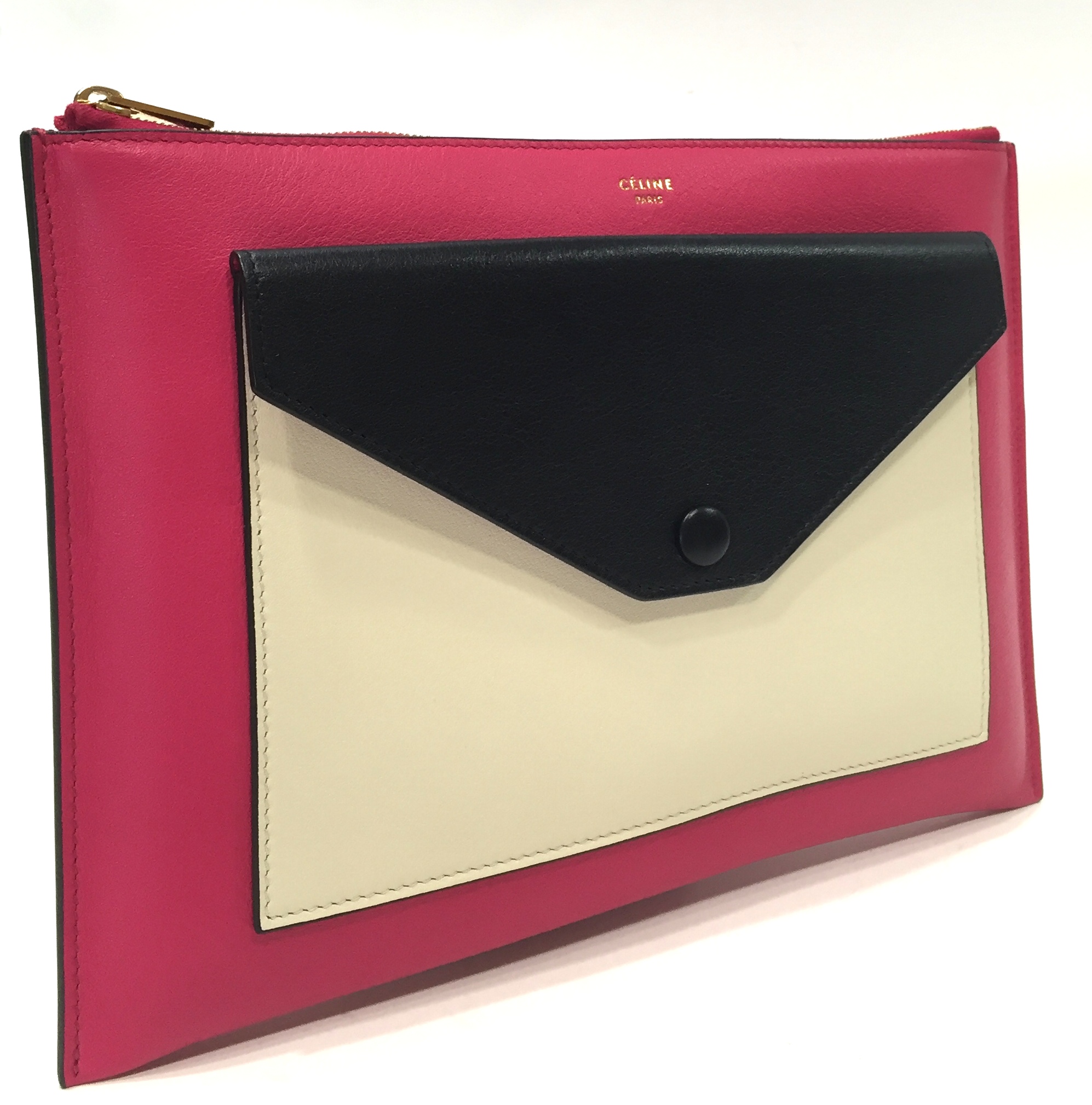 Celine Fuschia and Cream Leather Pocket Clutch Handbag | Alexis ...