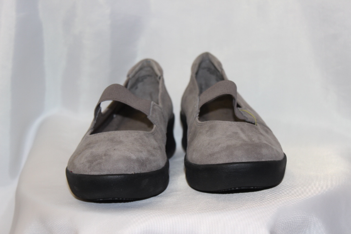 gray suede clogs