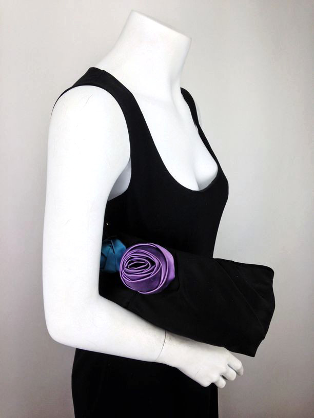 authentic prada bags for sale - NEW Prada Satin Raso Rosette Clutch Bag Black | Consigned Designs ...