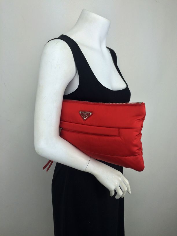 choice purses - NEW Prada Tessuto Bomber Clutch Bag Red | Consigned Designs ...