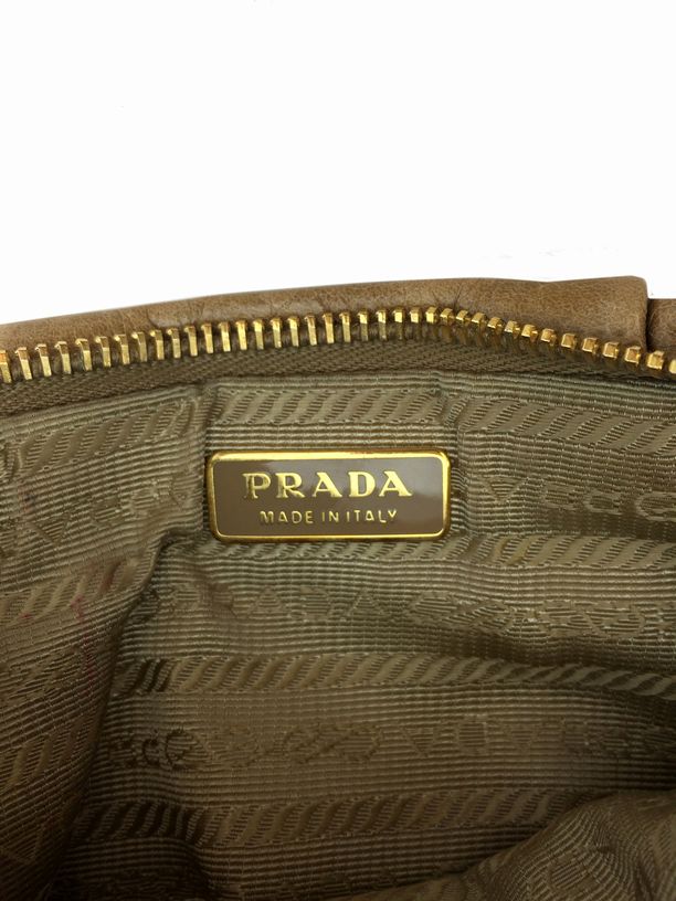 Prada Vitello Daino Pleated Wristlet Clutch Bag Camel | Consigned ...  