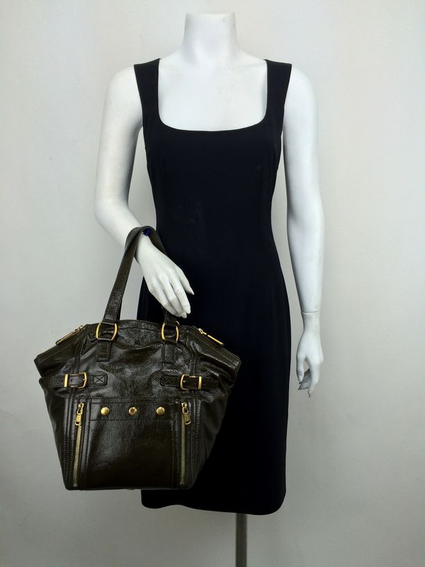 ysl grey patent leather handbag downtown  