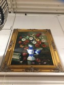 Art/ oil on canvas/ Flowers in vase by Hunther/ gold frame 40 x 50