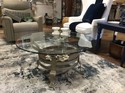 Brass Colored Coffee Table w/Glass Top - 38" Dia 19"H