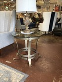 Brass Colored End Table w/Glass Top - 28" Dia 25"H