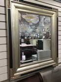 Gold and Black Designer Beveled Mirror 30 x 34 as found
