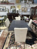 Grey 7 FT x 4 FT 2" Dining Table with 6 Grey Nail Stud Chairs