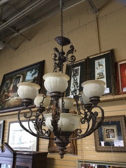 Iron Chandelier with 9 Lights w glass shades H 38" W 30"