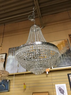 Medium Silver and Crystal Pear Shaded Chandelier