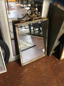 Mirror/ antique gold frame w/ mirror tile & urn pediment 24.5 x 34" hi AS IS