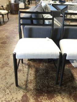 PAIR Glenmore Dining Chairs /  black oak / cream linen seat 22 x 22 x 34 hi