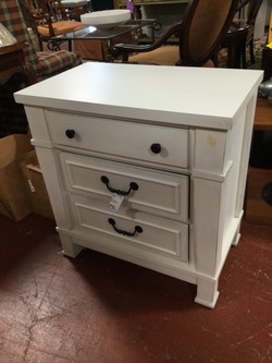 Standard Nightstand / off white 3 drawer with power plug  28 x 17d x 29 hi