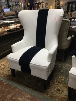 Surfside wing chair / cream w/ navy stripe 32 x 35 x 49 hi