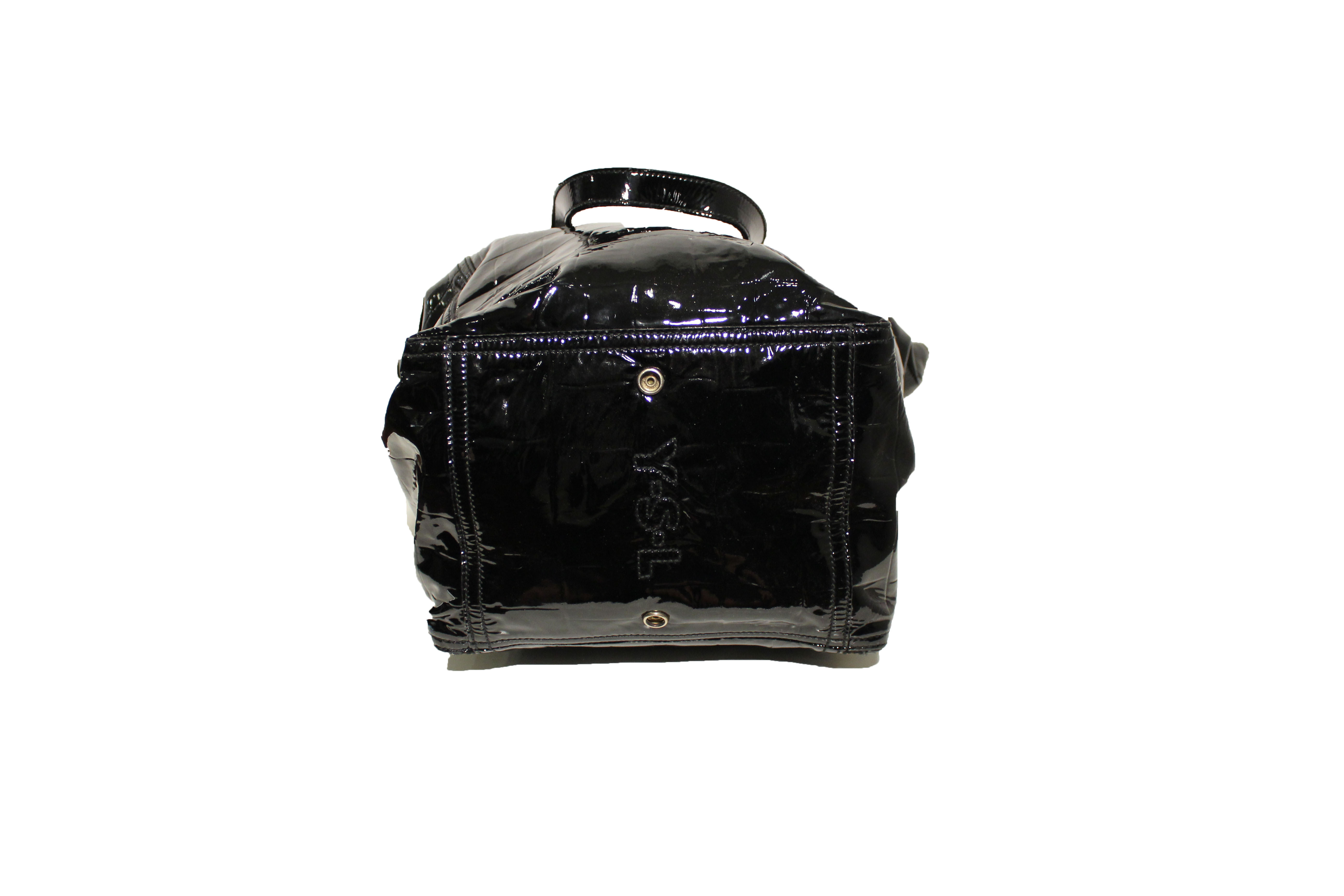 ysl black patent leather travel bag downtown  