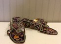 John Fashion Size 10 Purple & Green Beaded Wedge Sandals