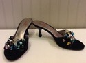 lin chiny Size 10 Black Suede Beaded Kitten Heel Sandals